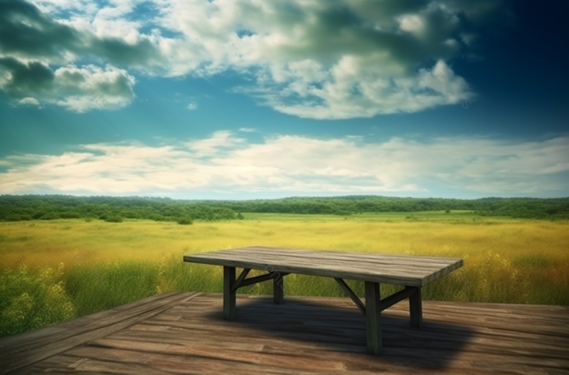 稻田木板上长凳田园风光手绘背景,高清,摄影图,摄影图片,图片大全,摄影图免费下载